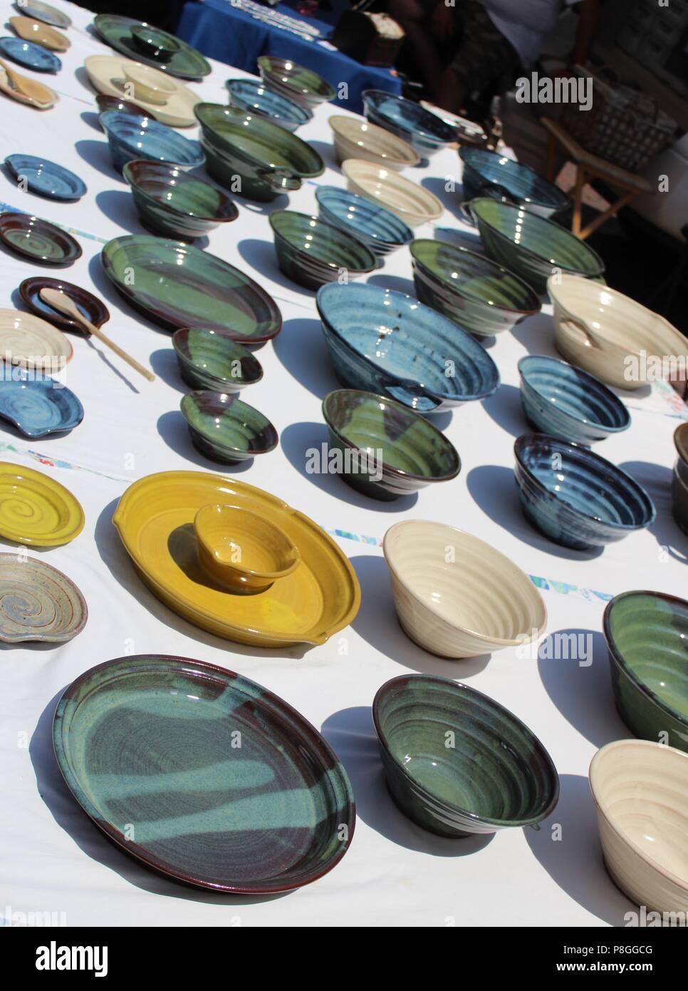 Pottery, market stall, Old Market, Omaha, Nebraska Stock Photo Alamy