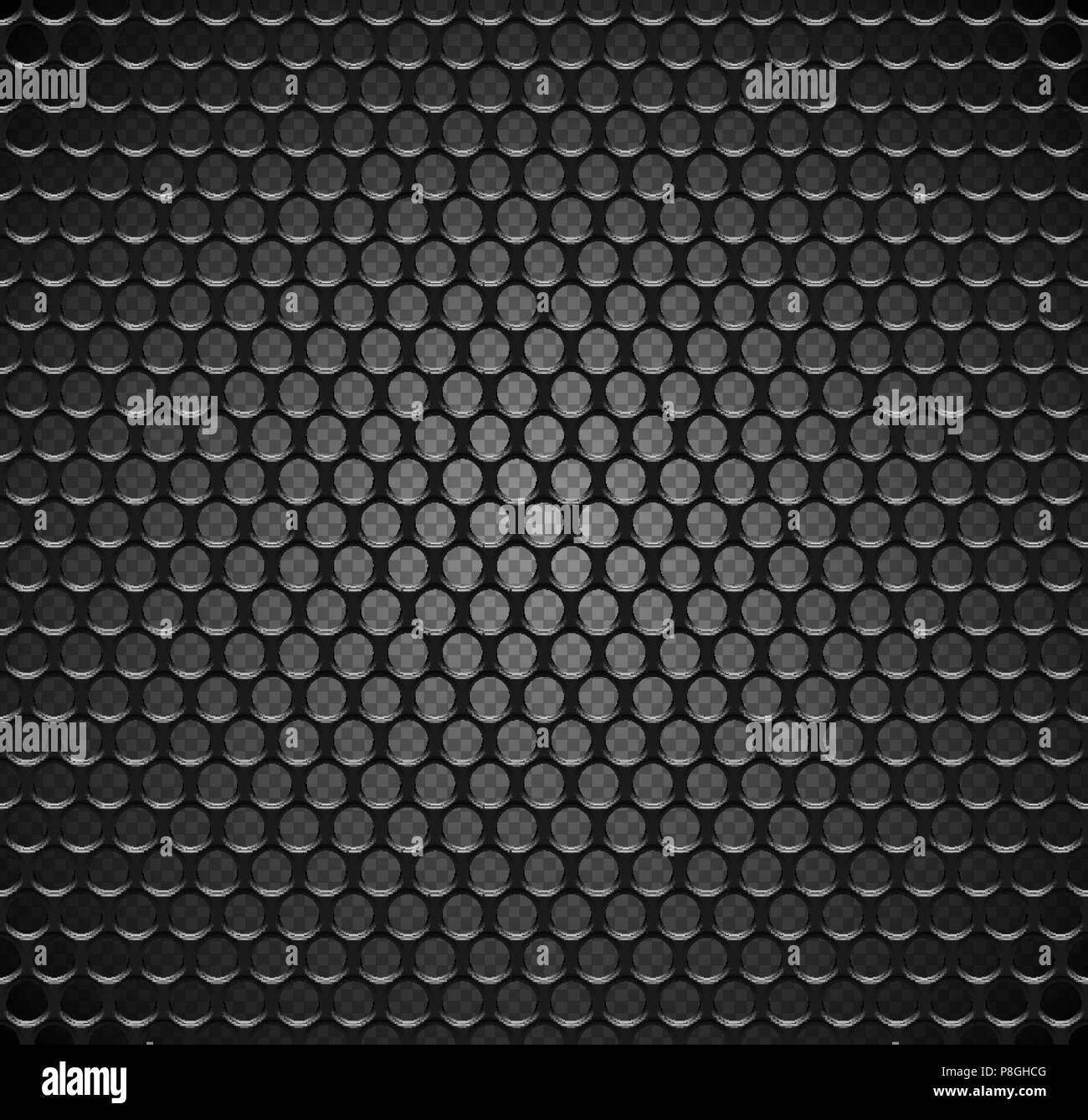 Vector metal grid seamless pattern on transparent background. Black iron speaker grill endless texture. Web page fill Stock Vector