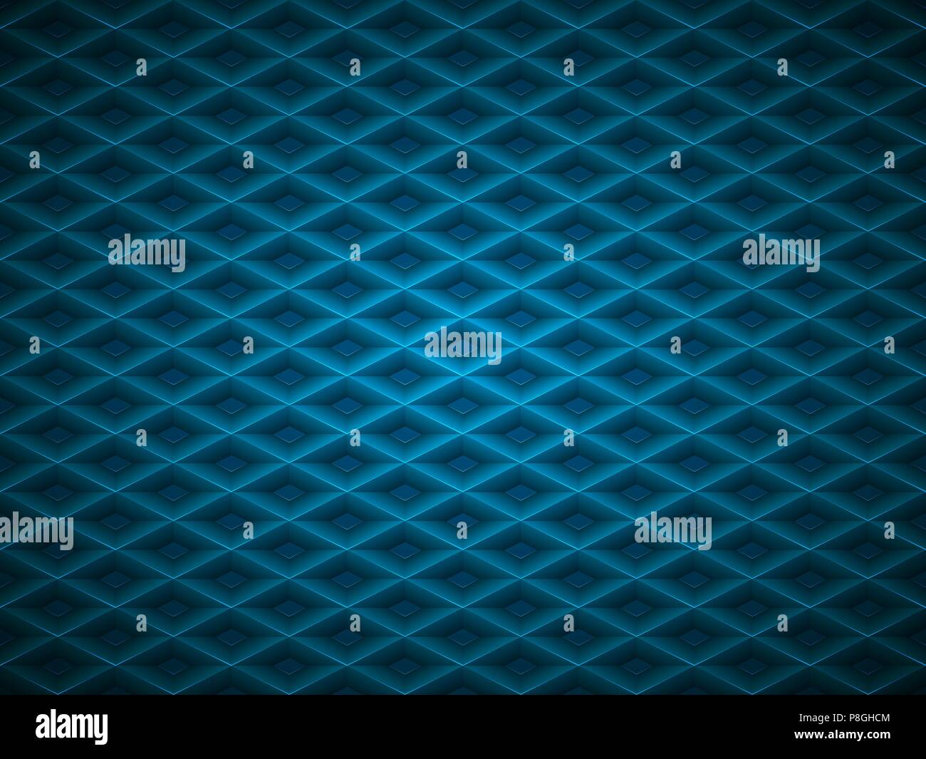 Vector blue embossed pattern plastic grid background. Technology diamond shape cell geometric pattern. Stock Vector