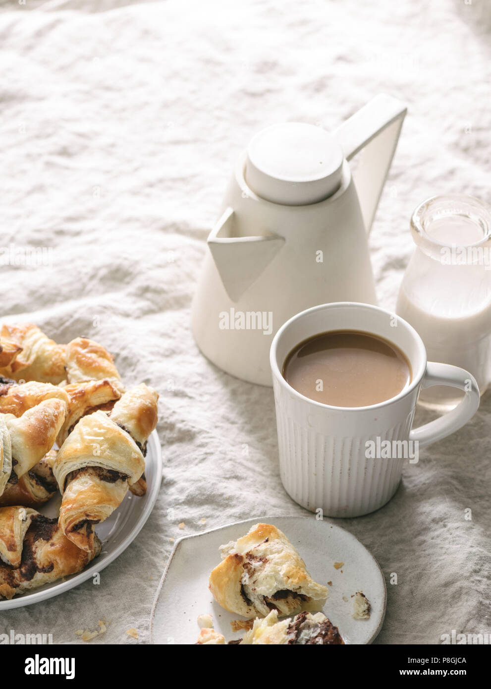 Chocolate Croissants and Coffee served in bed Stock Photo Alamy