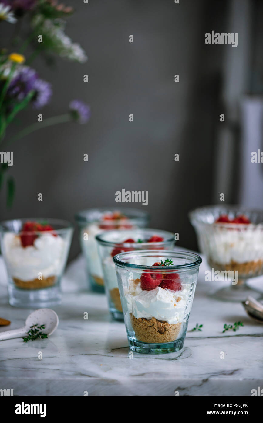 Cream of mascarpone cheese dessert pots Stock Photo Alamy