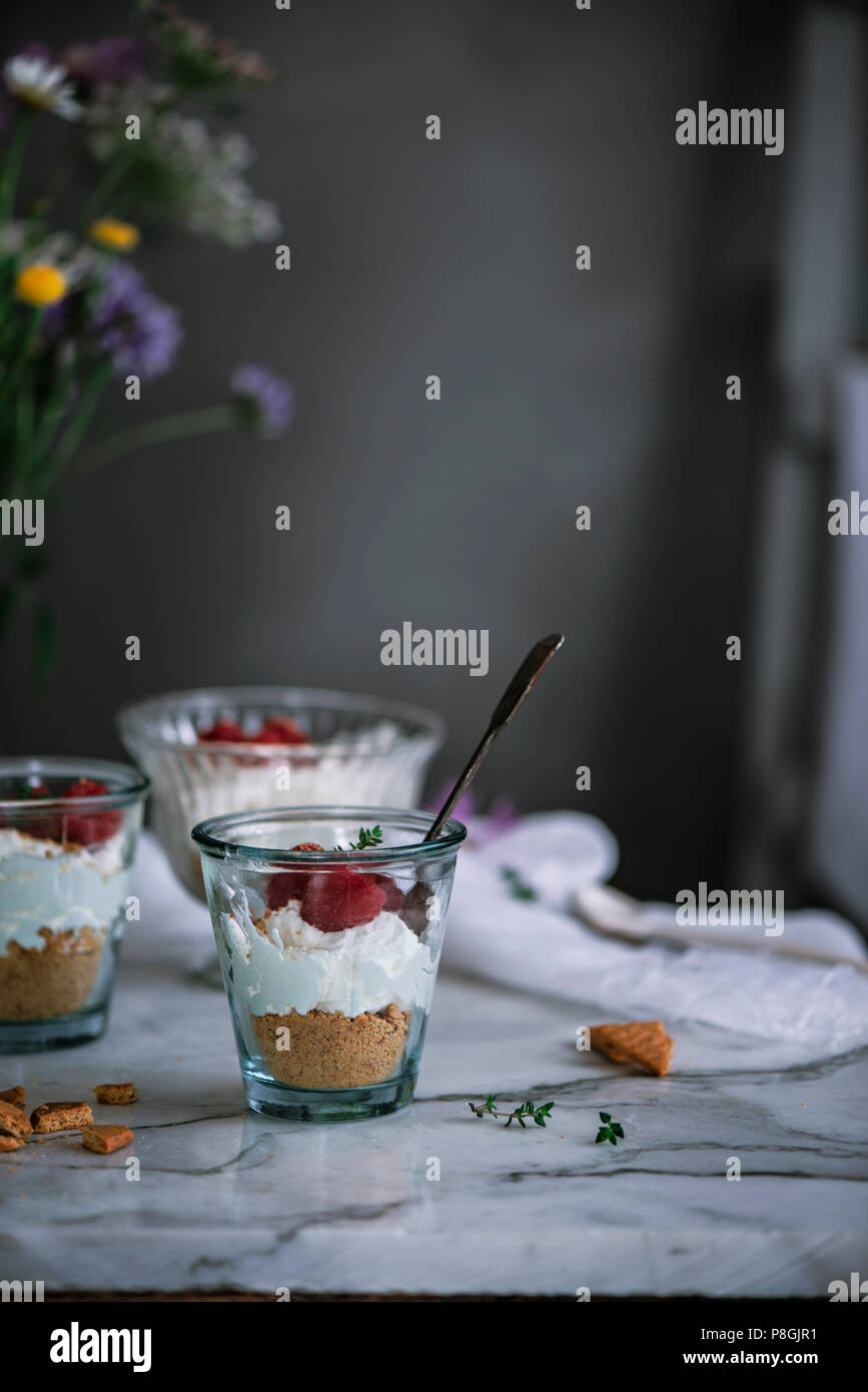 Cream of mascarpone cheese dessert pots Stock Photo Alamy