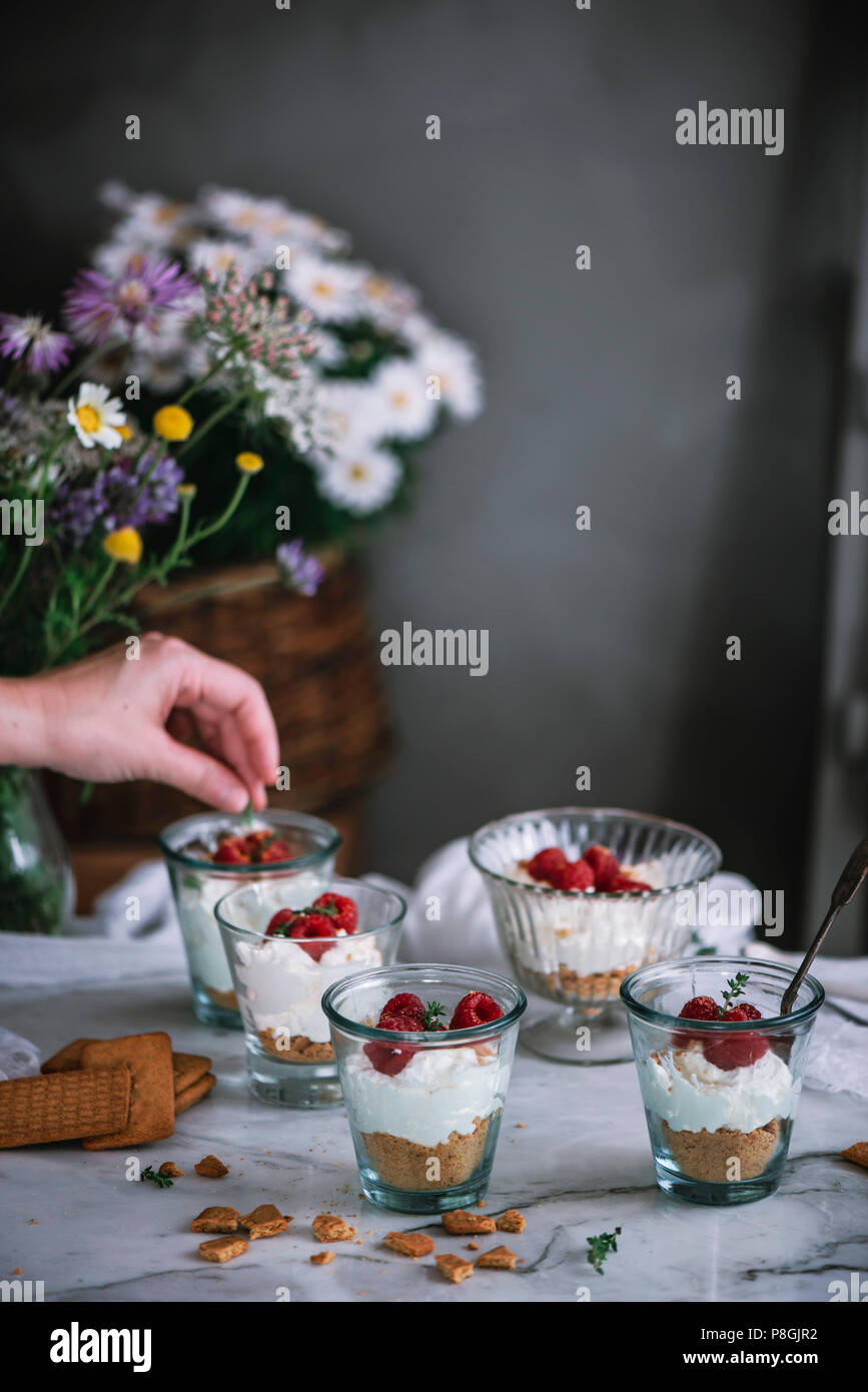 Cream of mascarpone cheese dessert pots Stock Photo Alamy