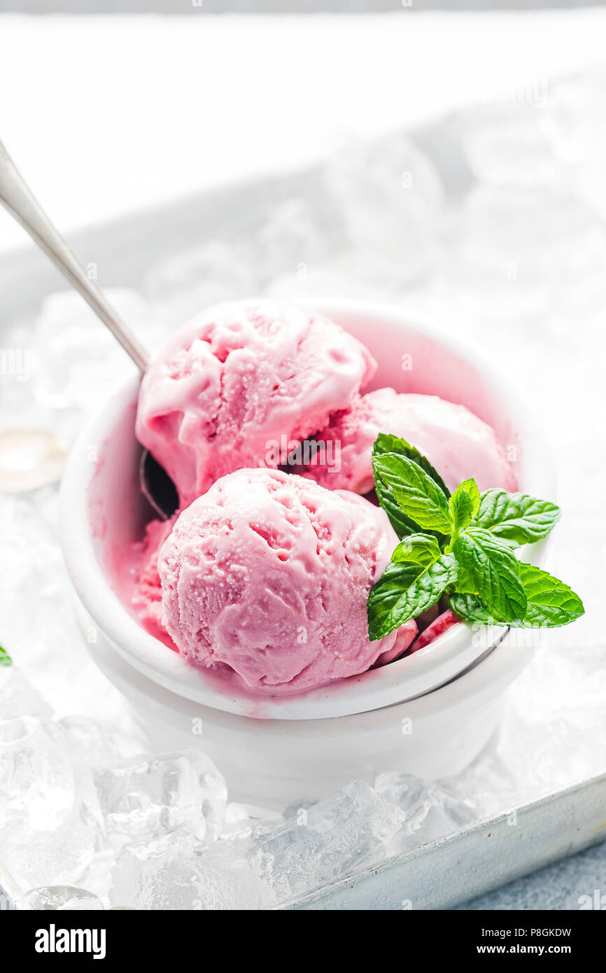 Strawberry Ice Cream Made With Cottage Cheese Stock Photo