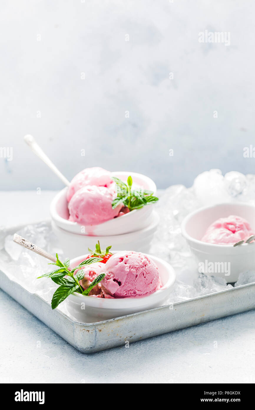 Strawberry Ice Cream Made With Cottage Cheese Stock Photo