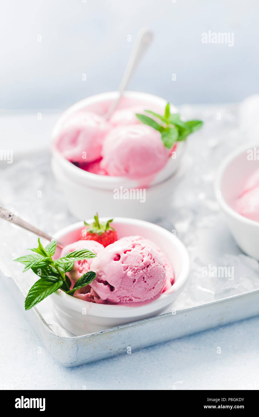 Strawberry Ice Cream Made With Cottage Cheese Stock Photo