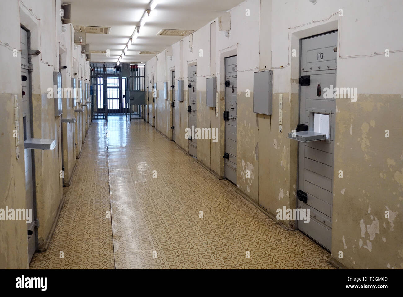 Berlin, Germany, walk with detention cells in the Berlin Stasi Museum Stock Photo