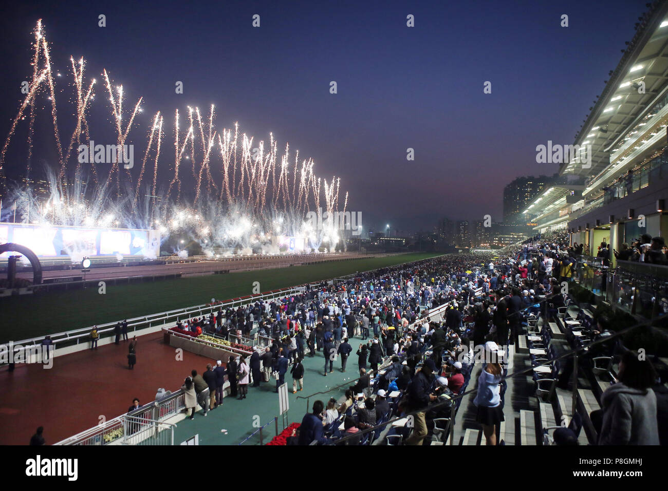 Hong Kong, China, fireworks at the racecourse Sha Tin Stock Photo