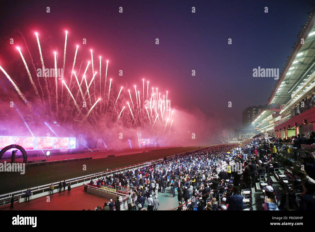 Hong Kong, China, fireworks at the racecourse Sha Tin Stock Photo