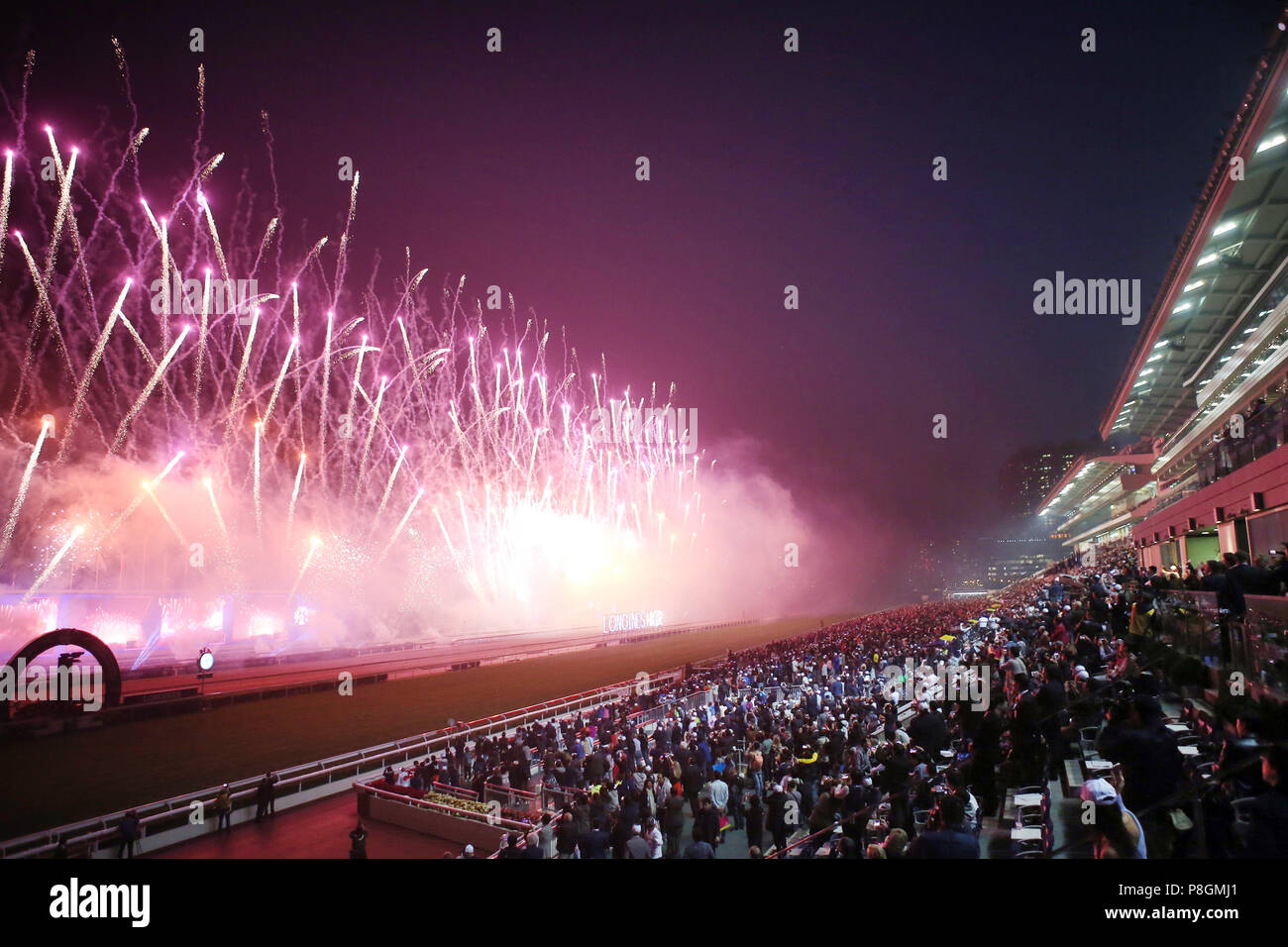 Hong Kong, China, fireworks at the racecourse Sha Tin Stock Photo