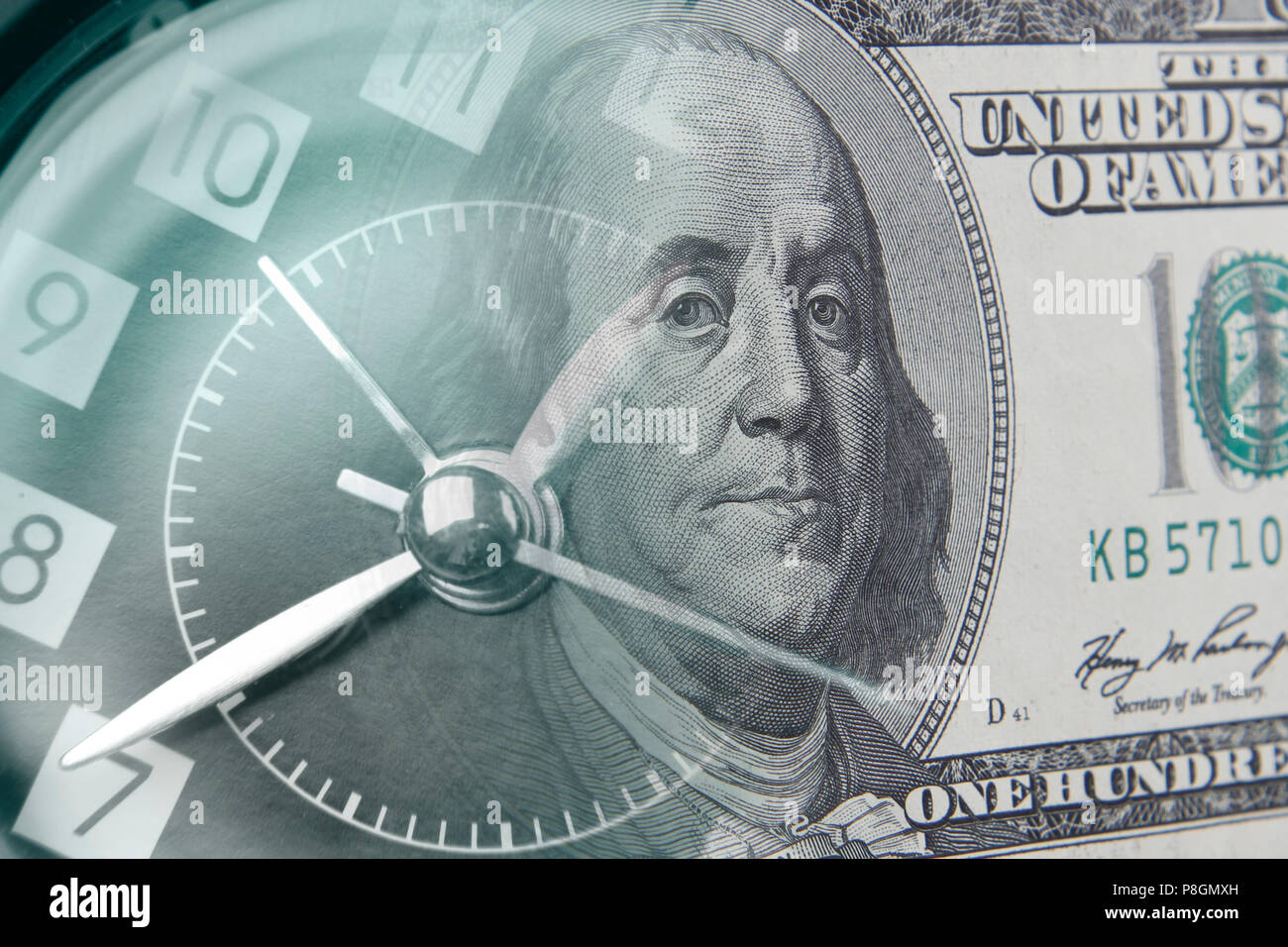 Clock and American banknote. Time is money idea Stock Photo Alamy