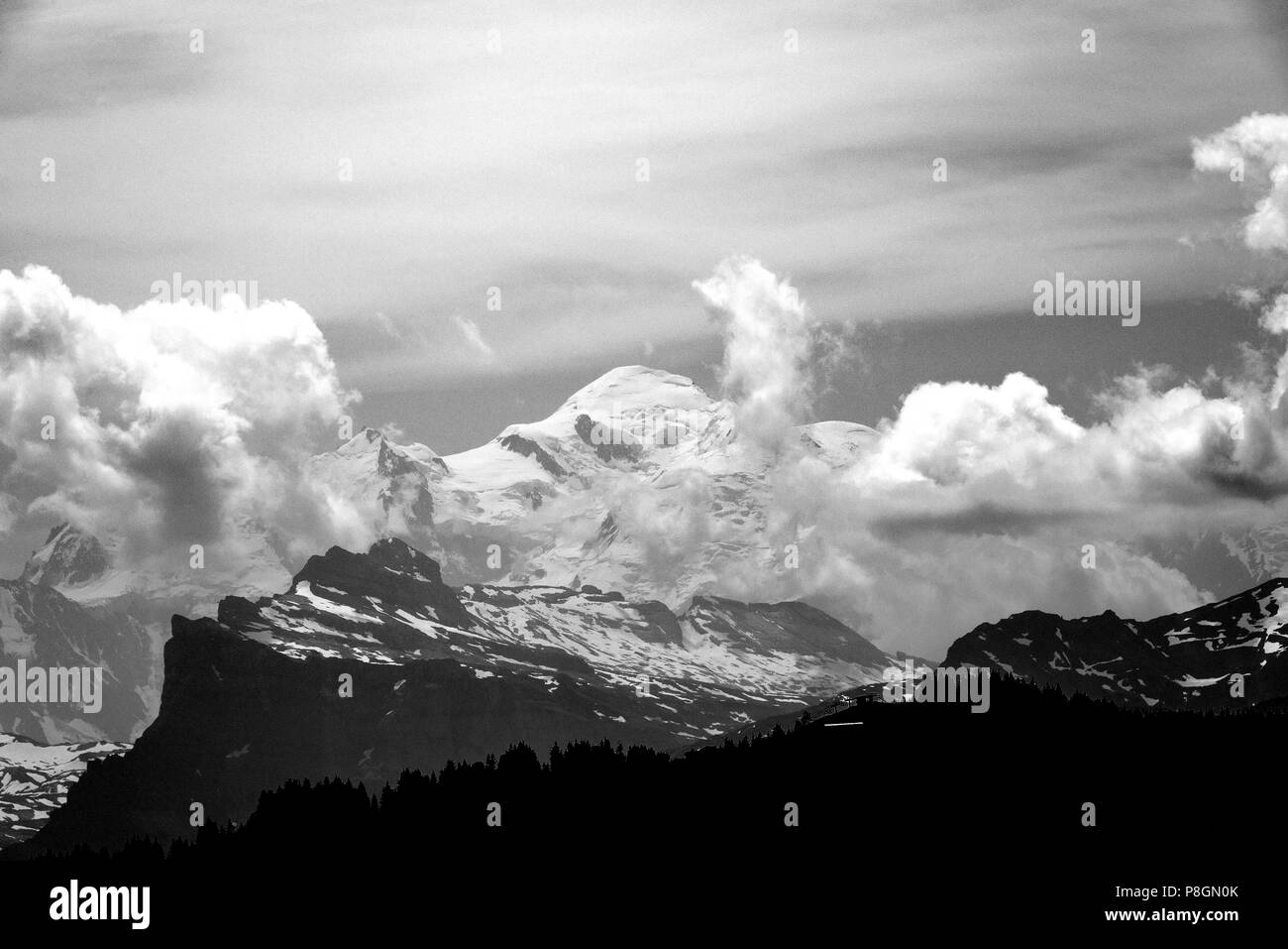 The Beautiful Mont Blanc Rises in the Distance in the French Alps from Les Gets Haute-Savoie Portes du Soleil France Stock Photo