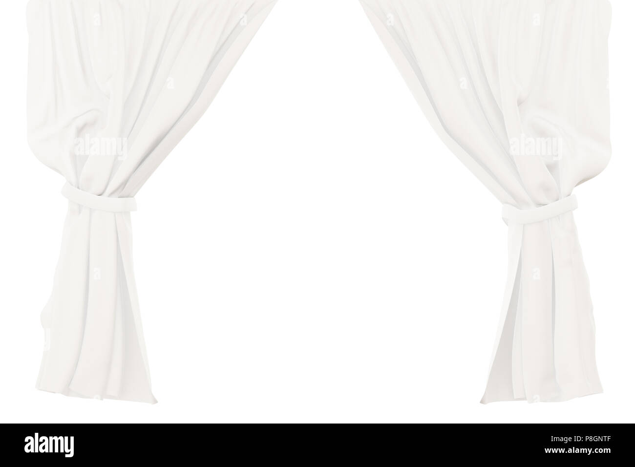 White curtains isolated on white background. Include clipping path. 3d
