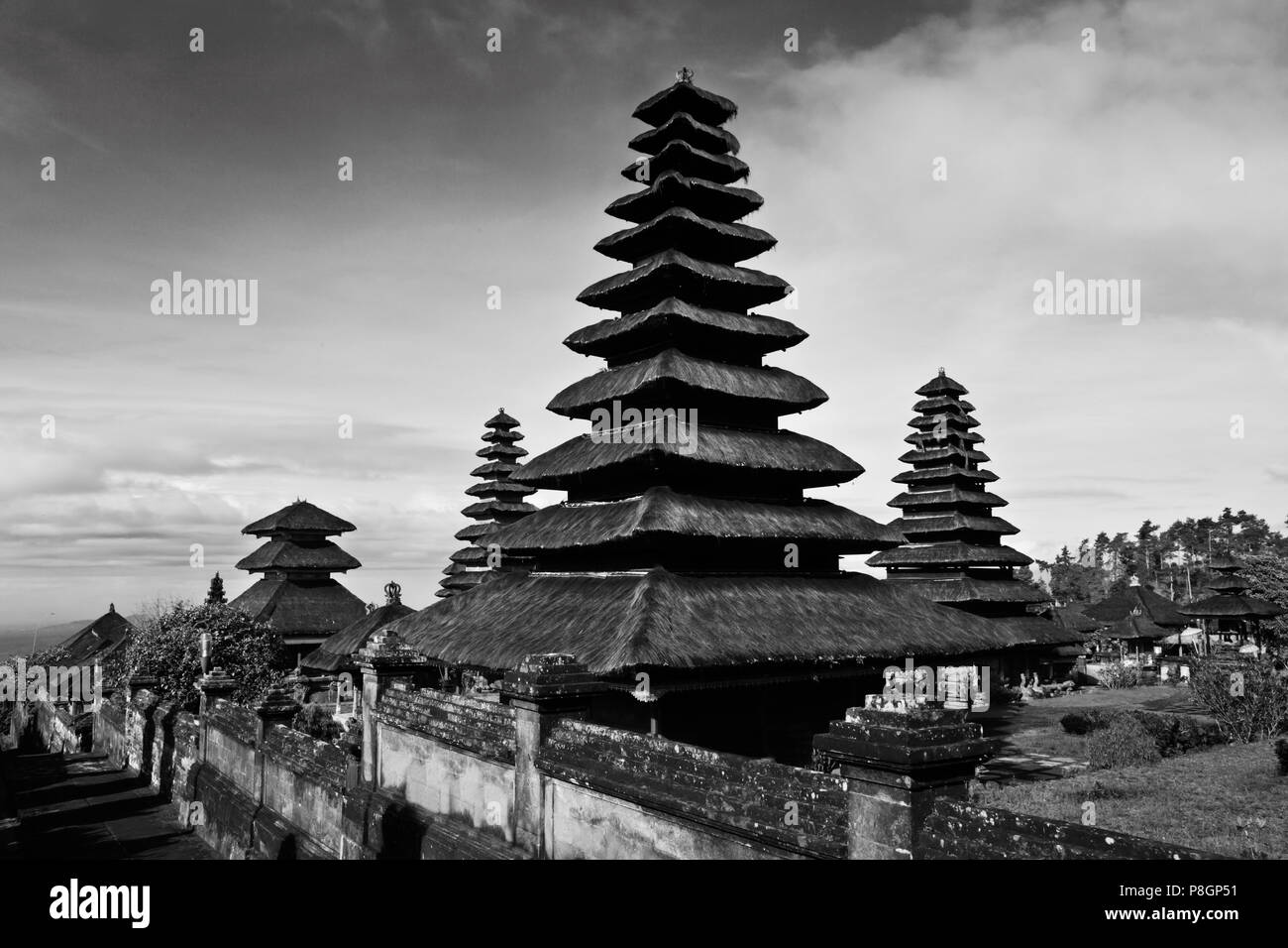 PAGODA STYLE HINDU TEMPLES make up the PURA BESAKIH COMPLEX also known as the Mother Temple located on the slope of sacred GUNUNG AGUNG -  BALI, INDON Stock Photo