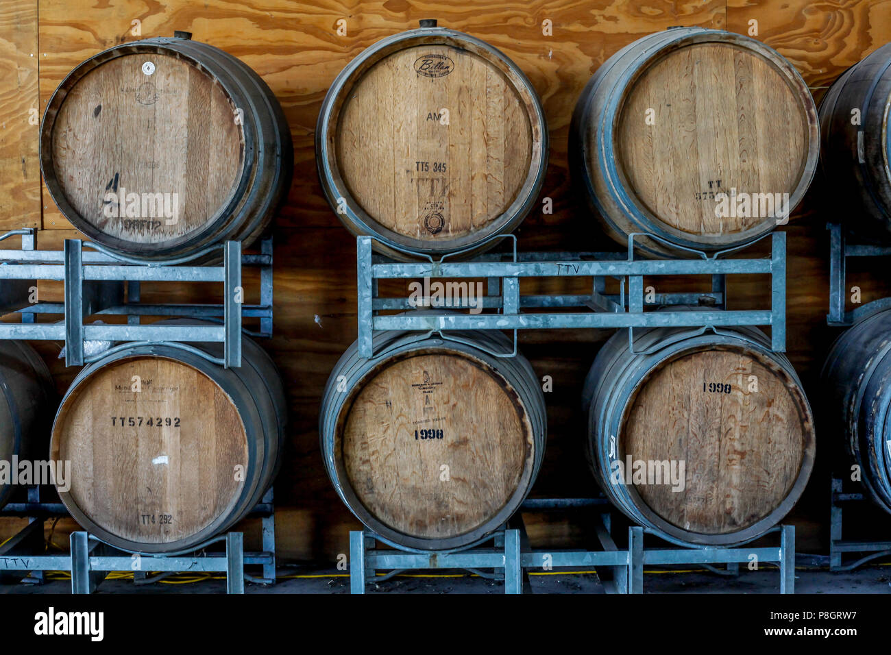 Wooden Wine Cask in a cellar Stock Photo Alamy