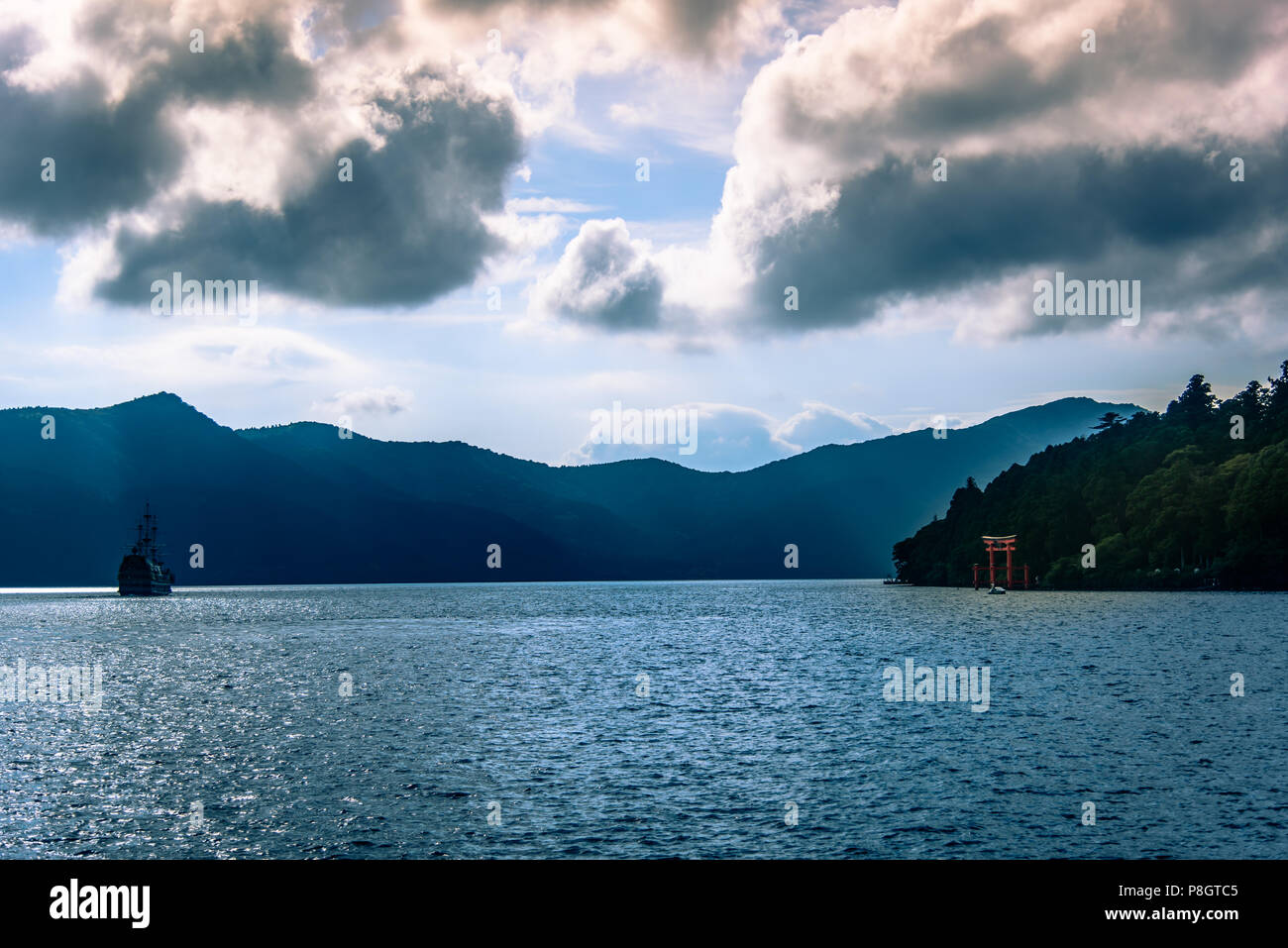 The Hakone Shrine overlooking from Lake Kawaguchiko, Hakone, Japan Stock Photo Alamy
