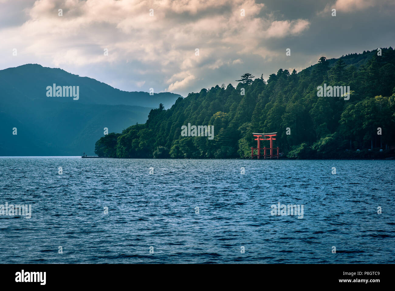 The Hakone Shrine overlooking from Lake Kawaguchiko, Hakone, Japan Stock Photo Alamy