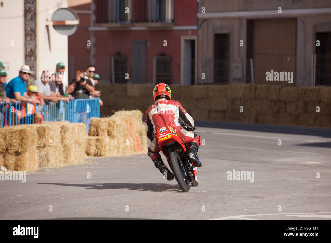 Motorcycle racing in the streets of Alguena, Spain Stock Photo Alamy