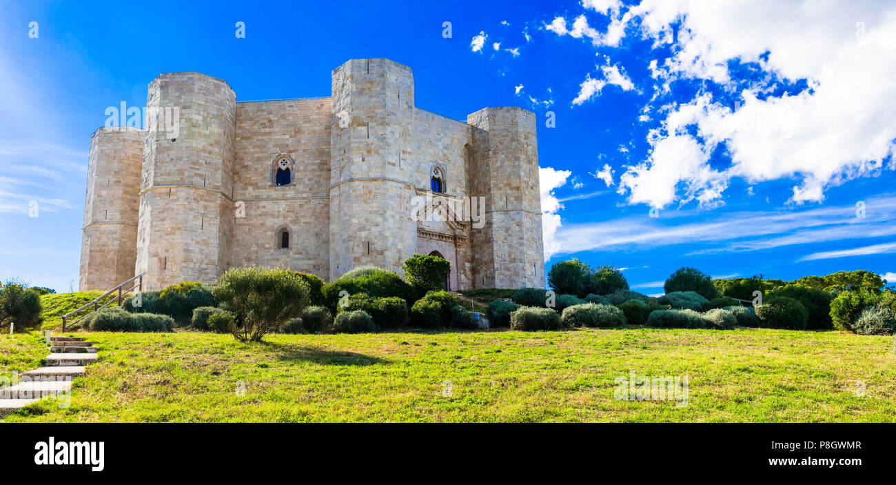 Unique Castel del Monte medieval castle,Puglia,Italy. Stock Photo