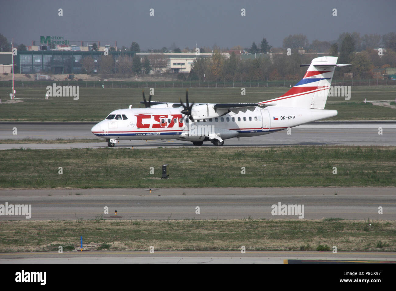 BOLOGNA, ITALY - OCTOBER 29: ATR 42 of Czech Airlines on October 29, 2009 at Bologna Airport, Italy. Year 2011 is the best ever for ATR - the company  Stock Photo