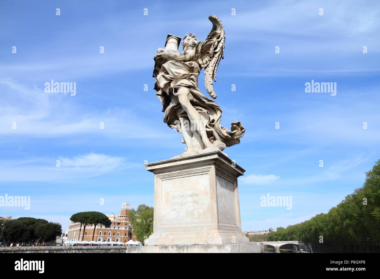 Angel in Rome, Italy. One of the angels at famous Ponte Sant' Angelo bridge. Baroque sculpture by Antonio Raggi. Stock Photo