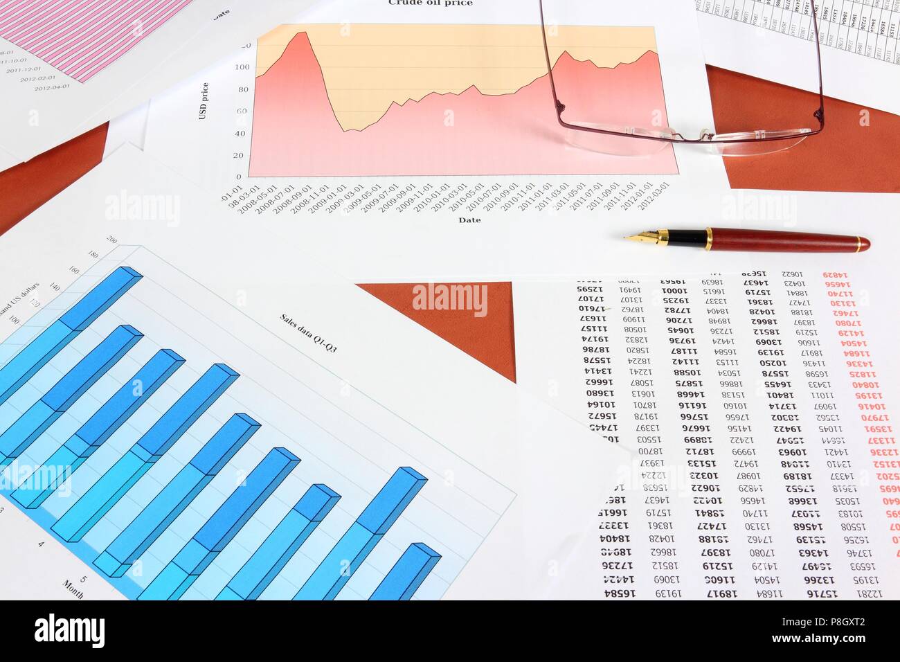 Business objects - oil industry financial concept with crude oil price graph. Stock Photo
