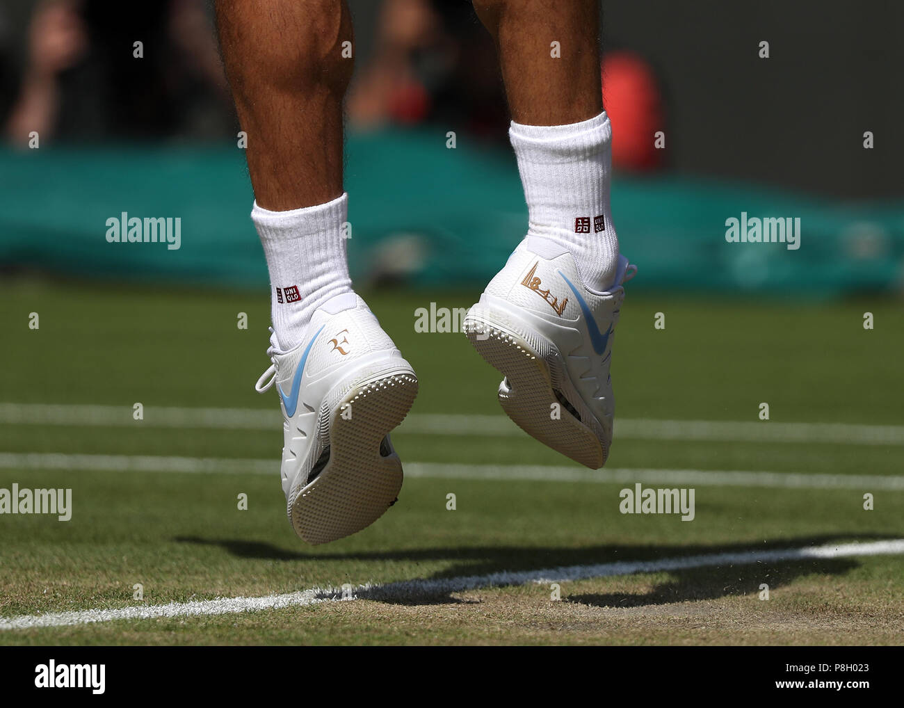 London, UK. 11th July 2018, All England Lawn Tennis and Croquet Club,  London, England; The Wimbledon Tennis Championships, Day 9; Roger Federer  (SUI) in his special Nike shoes Credit: Action Plus Sports