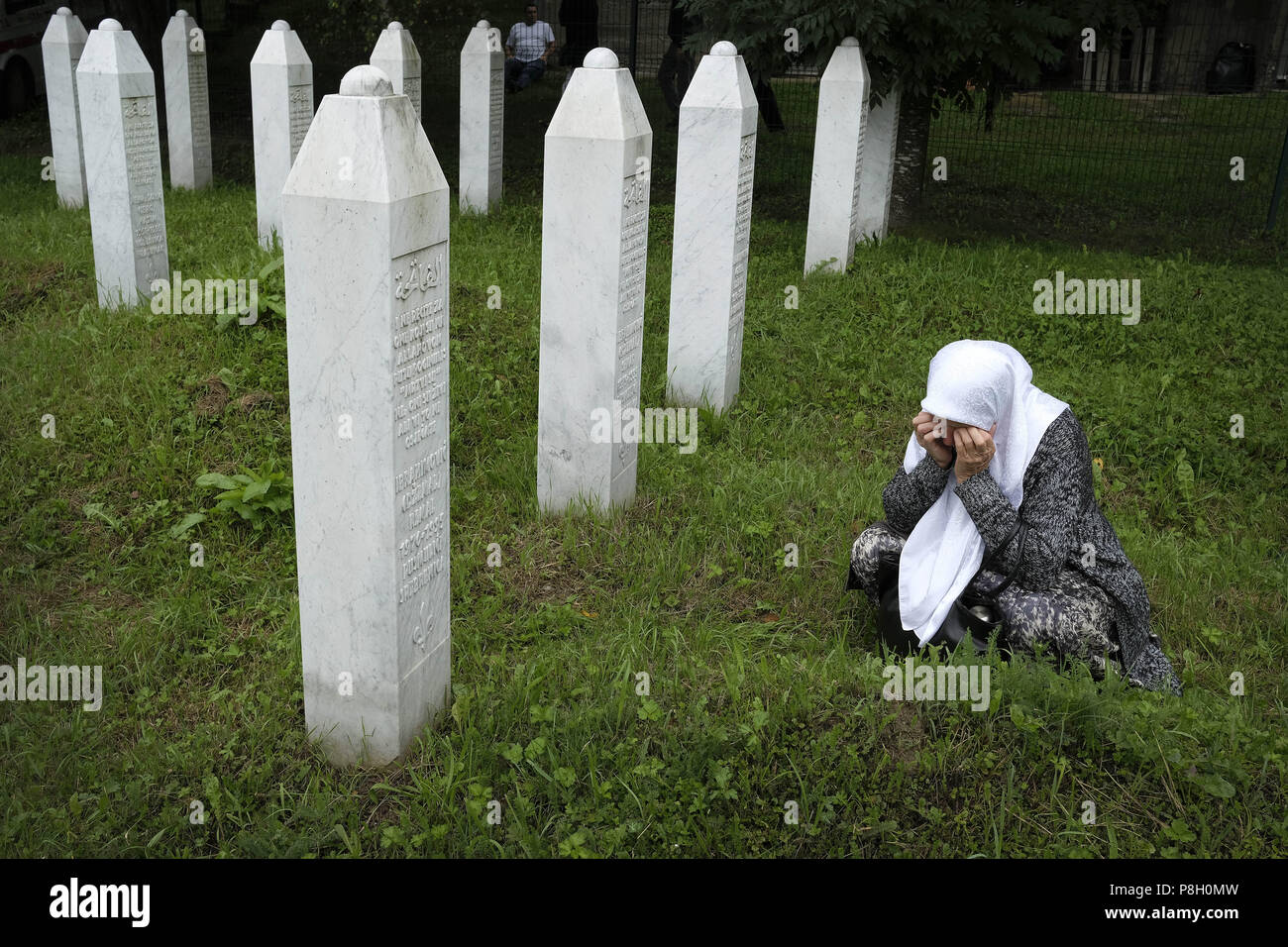 Srebrenica, Srebrenica, Bosnia. 12th Oct, 2017. Europe, Bosnia, Srebrenica, July 11, 2018.Twenty-three years have passed since the Srebrenica Genocide took the lives of more than 7000 victims in Bosnia and Herzegovina between 1992 and 1995. This horrific event is commemorated annually on July 11 because on that day in 1995 Bosnian Serb forces, commanded by convicted war criminal General Ratko Mladic, executed more than 7000 Muslim-Bosniak men, boys and elderly who had sought safety in the region after the fall of Srebrenica. Furthermore, another 25,000 people were forcibly deported in an U Stock Photo