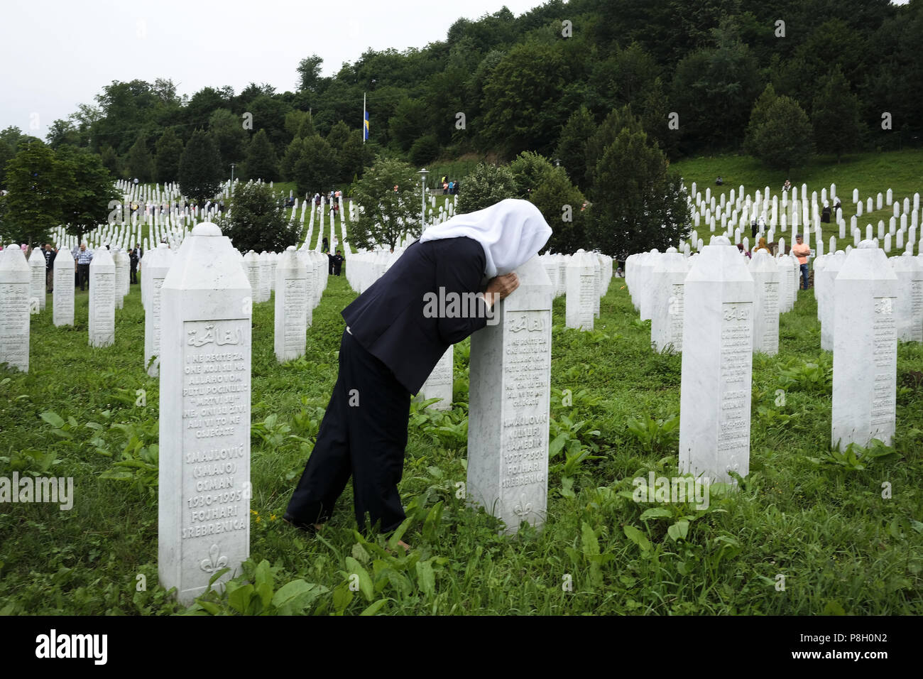Srebrenica, Srebrenica, Bosnia. 12th Oct, 2017. Europe, Bosnia, Srebrenica, July 11, 2018.Twenty-three years have passed since the Srebrenica Genocide took the lives of more than 7000 victims in Bosnia and Herzegovina between 1992 and 1995. This horrific event is commemorated annually on July 11 because on that day in 1995 Bosnian Serb forces, commanded by convicted war criminal General Ratko Mladic, executed more than 7000 Muslim-Bosniak men, boys and elderly who had sought safety in the region after the fall of Srebrenica. Furthermore, another 25,000 people were forcibly deported in an U Stock Photo