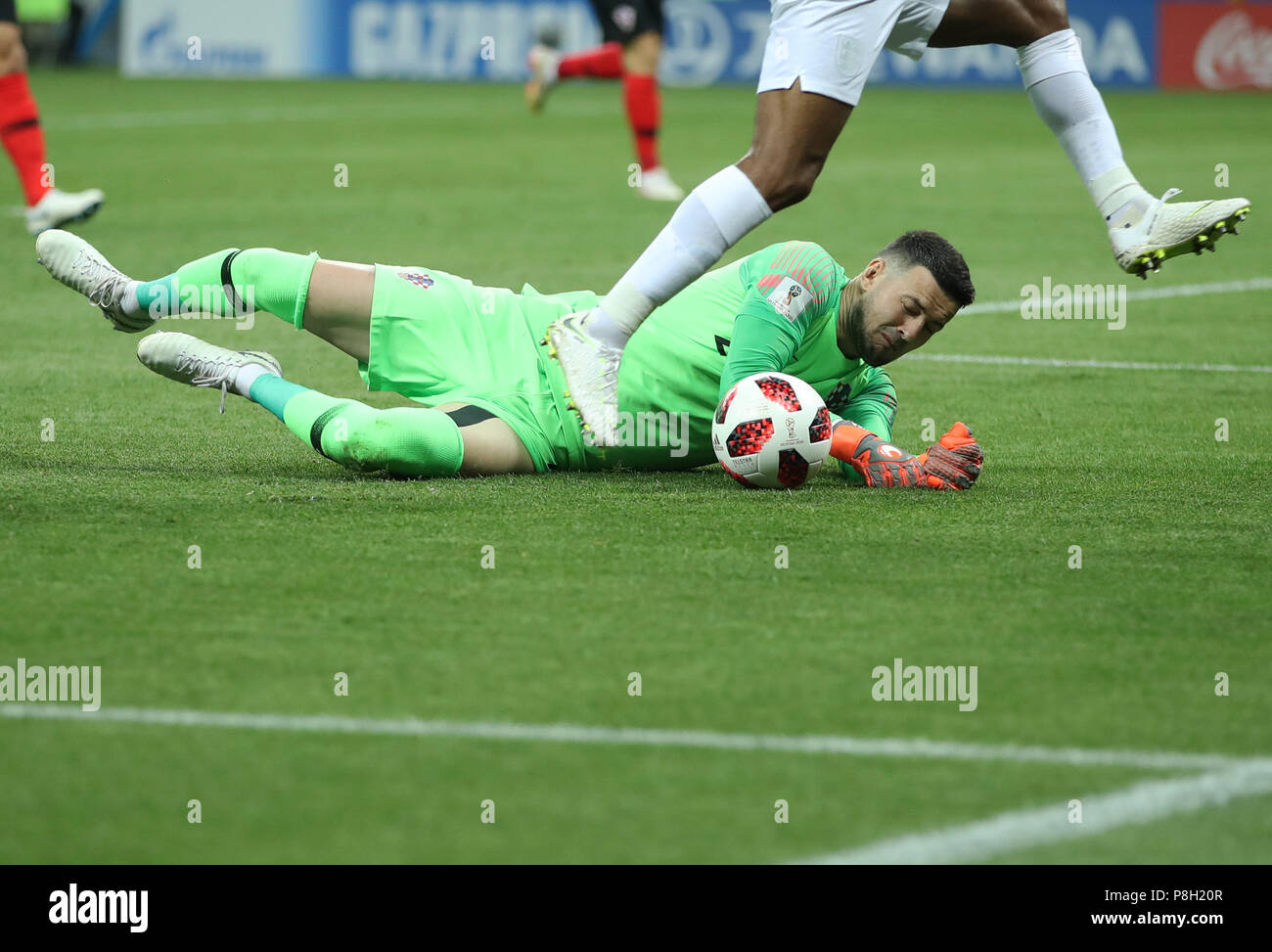 Moscow, Russia. 11th July, 2018. Goalkeeper Danijel Subasic of Croatia defends during the 2018 FIFA World Cup semi-final match between England and Croatia in Moscow, Russia, July 11, 2018. Credit: Wu Zhuang/Xinhua/Alamy Live News Stock Photo