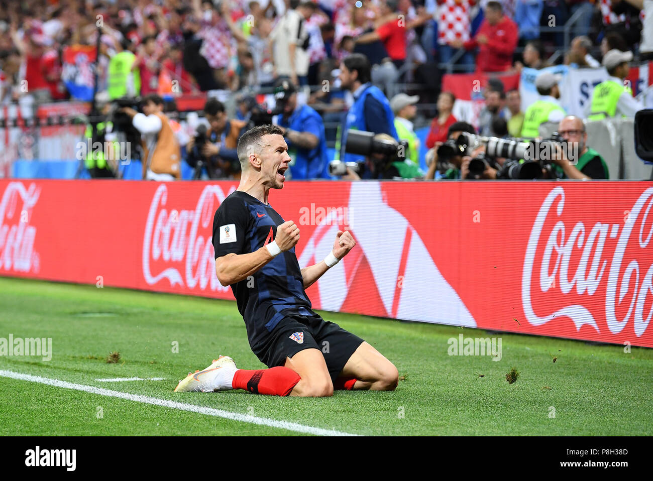 Moscow, Russland. 11th July, 2018. Ivan Perisic (Croatia) celebrates after his goal to 1: 1 GES/Football/World Cup 2018 Russia: Semi-finals: Croatia - England, 11.07.2018 GES/Soccer/Football/Worldcup 2018 Russia: semi final: Croatia vs England, Moscow, July 11, 2018 | usage worldwide Credit: dpa/Alamy Live News Stock Photo