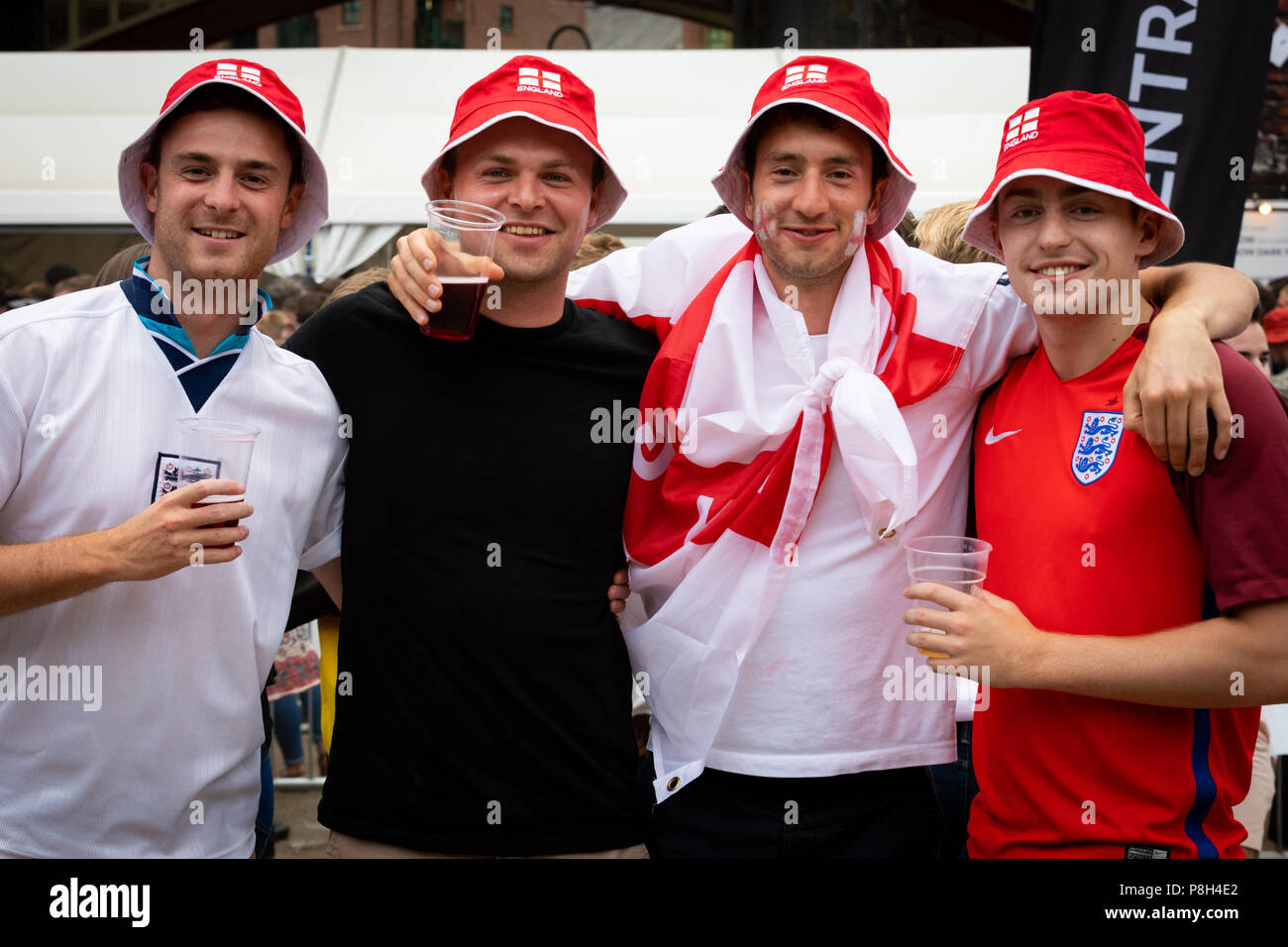 Manchester, UK 11 July 2018. Fans react to FIFA World Cup semi-final match between England and Croatia at the Auto Trader World Cup screening. Credit: Andy Barton/Alamy Live News Stock Photo
