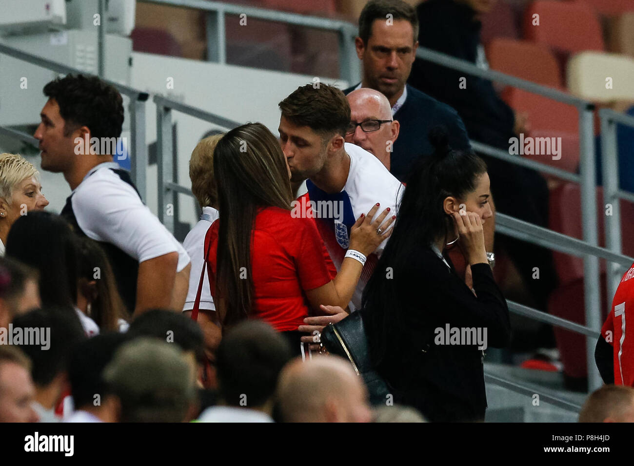 Moscow, Russia. 11th July 2018. Gary Cahill of England kisses Gemma Acton after the 2018 FIFA World Cup Semi Final match between Croatia and England at Luzhniki Stadium on July 11th 2018 in Moscow, Russia. (Photo by Daniel Chesterton/phcimages.com) Credit: PHC Images/Alamy Live News Stock Photo