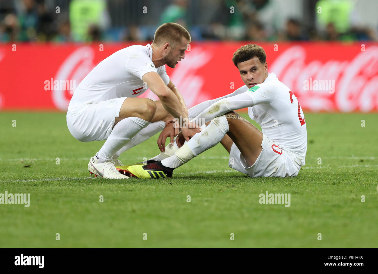 Moscow, Russia. 11th July, 2018. England's Eric Dier (L) comforts Dele
