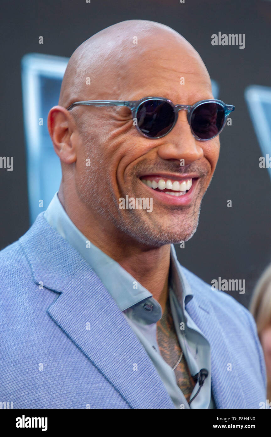 Actor Dwayne Johnson attends the New York premiere of “Skyscraper” on July 10, 2018. Stock Photo