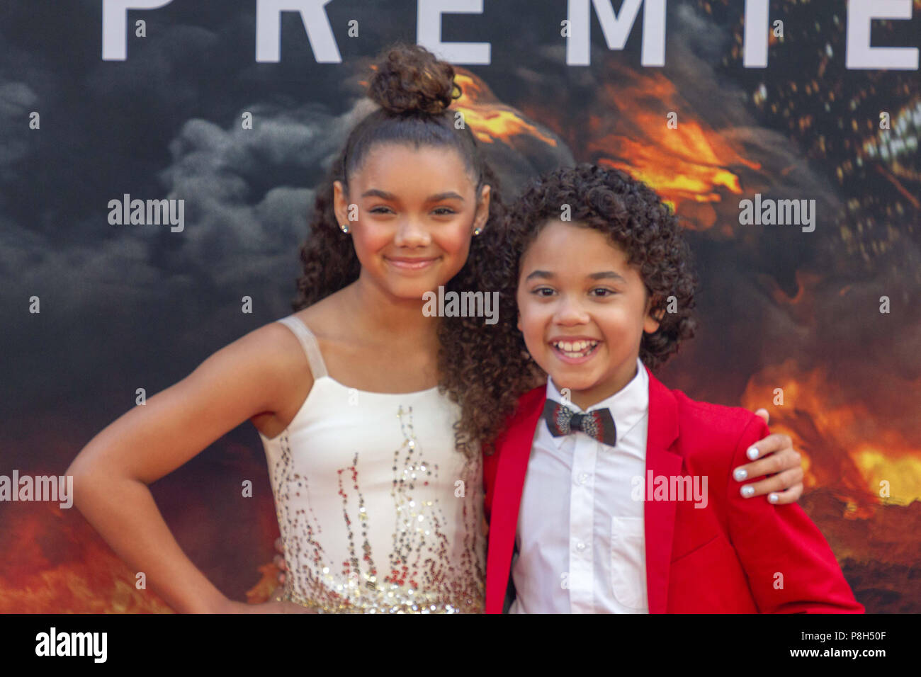 New York, USA. 10th July, 2018. Actress McKenna Roberts and actor Noah Cottrell attend the New York premiere of “Skyscraper' on July 10, 2018. Credit: Jeremy Burke/Alamy Live News Stock Photo
