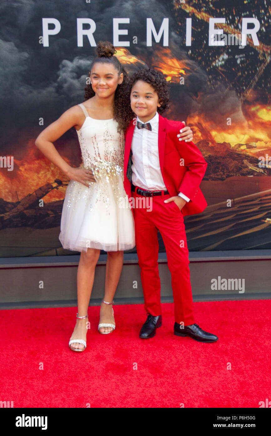 New York, USA. 10th July, 2018. Actress McKenna Roberts and actor Noah Cottrell attend the New York premiere of “Skyscraper' on July 10, 2018. Credit: Jeremy Burke/Alamy Live News Stock Photo