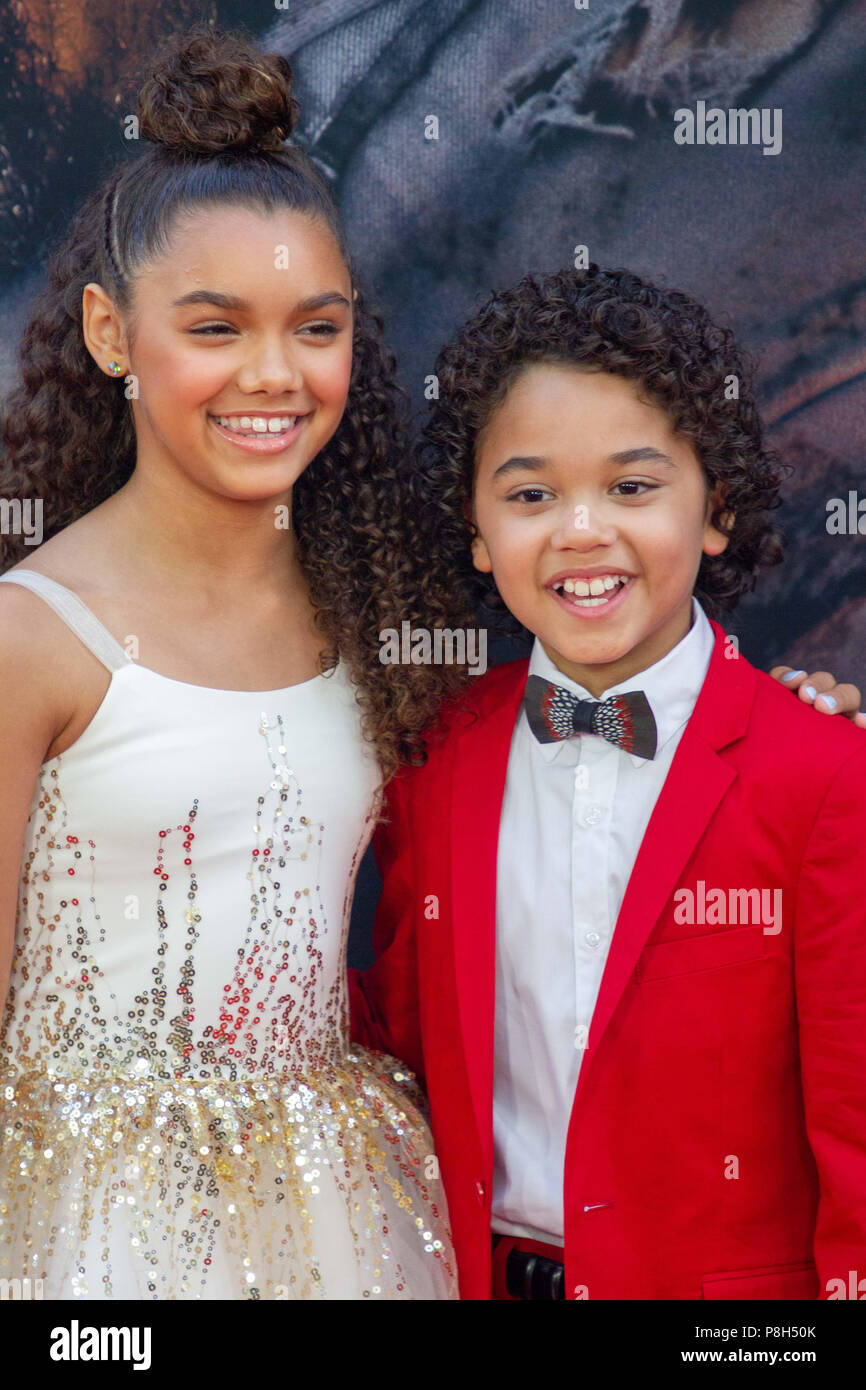 New York, USA. 10th July, 2018. Actress McKenna Roberts and actor Noah Cottrell attend the New York premiere of “Skyscraper' on July 10, 2018. Credit: Jeremy Burke/Alamy Live News Stock Photo