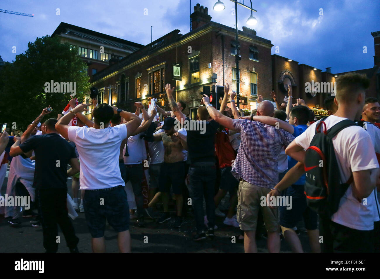 England World Cup football fans after defeat by Croatia, July 2018 Stock Photo
