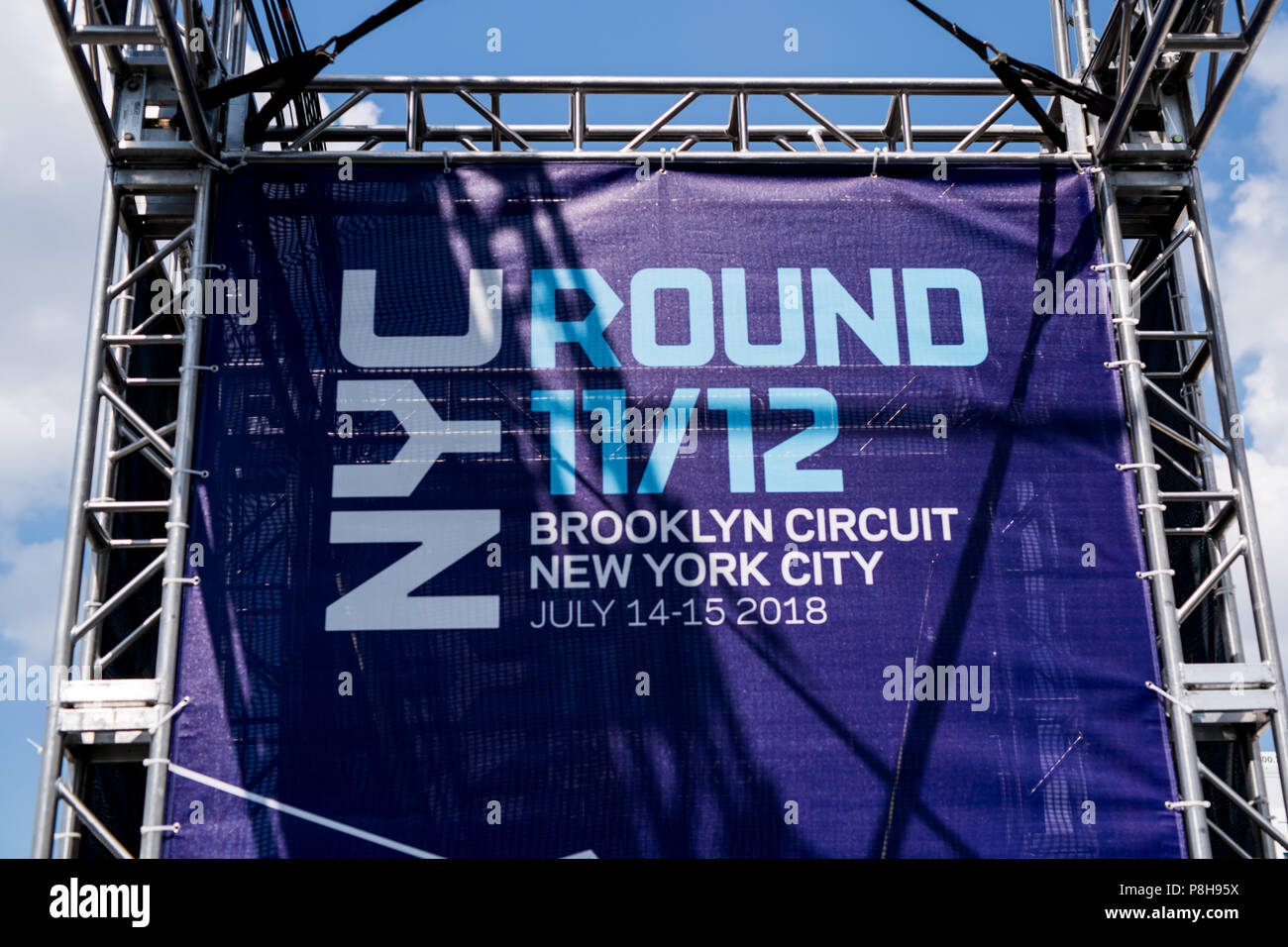 New York, USA. 11th July, 2018. Preparations underway ahead of the 2018 NYC E-Prix. Credit: Lou Johnson / Spacesuit Media. Credit: Spacesuit Media/Alamy Live News Stock Photo