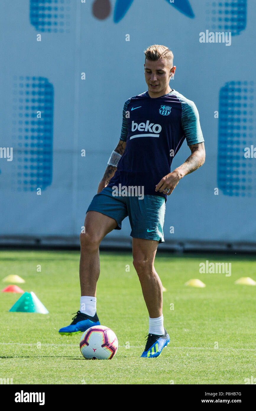 July 12, 2018 - Lucas Digne from France during the first FC Barcelona  training session of the 2018/2019 La Liga pre season in Ciutat Esportiva  Joan Gamper, Barcelona on 11 of July