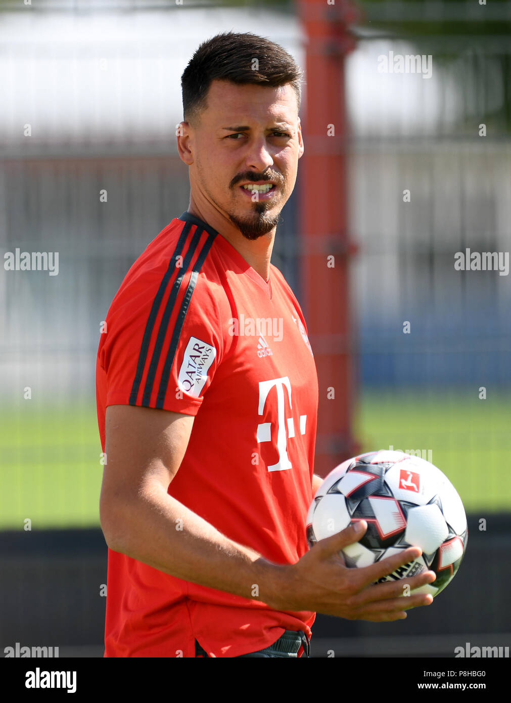 Munich, Germany. 12th July, 2018. Bundesliga, FC Bayern Munich training. Sandro Wagner carrying a ball. Credit: Tobias Hase/dpa/Alamy Live News Stock Photo
