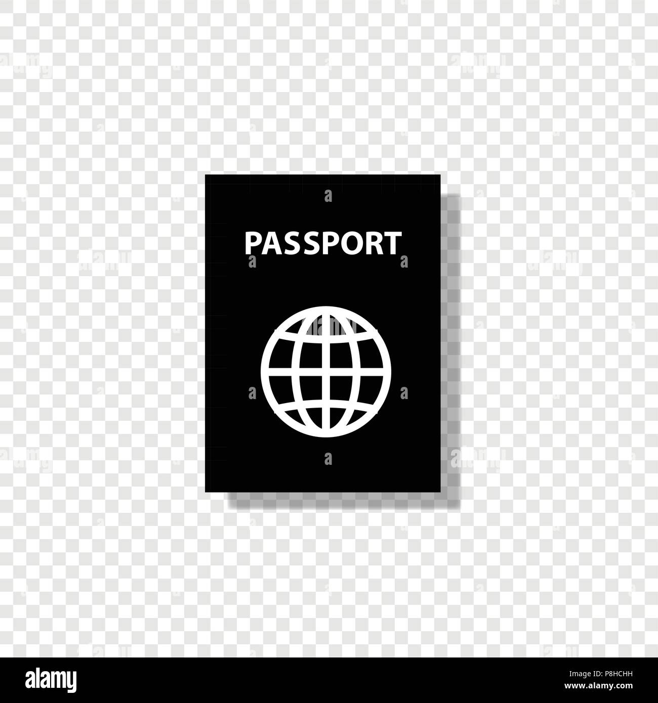 Vector black and white silhouette illustration of passport document icon isolated on transparent background. Stock Vector