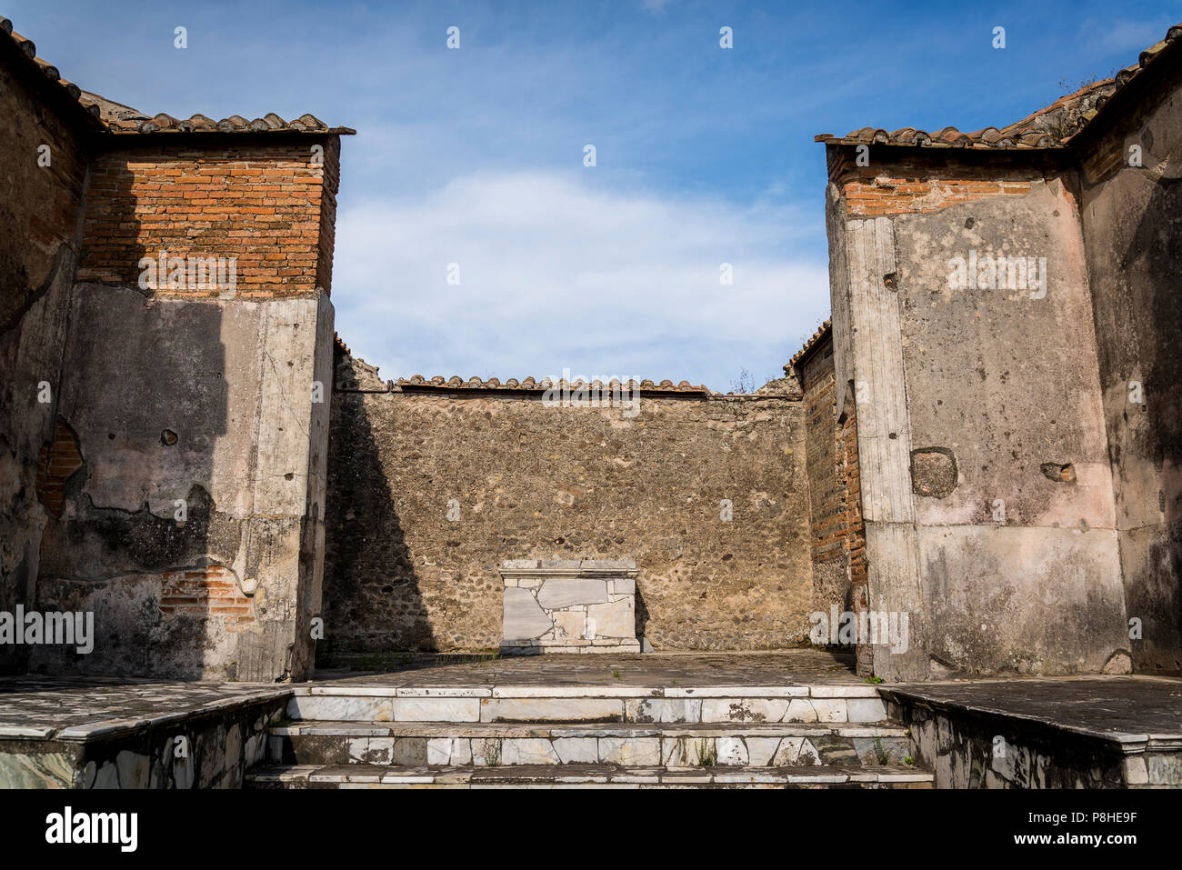 Pompeii, archeological site near Naples, Macellum, (Market) located at the Forum, Italy Stock Photo