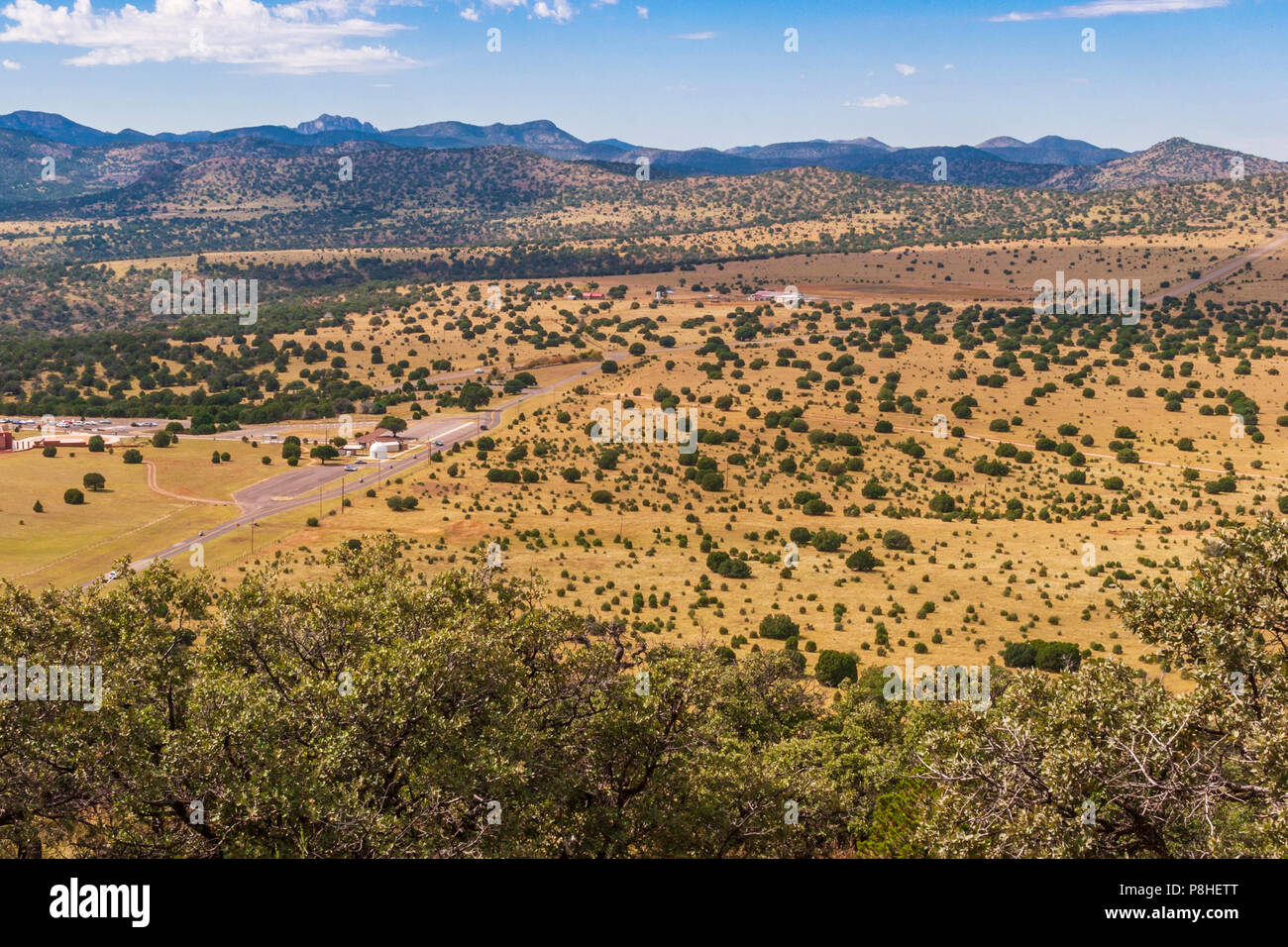 Aerial view of Frank N. Bash Visitors Center of the McDonald Observatory in the Davis Mountains in Southwest Texas. Stock Photo