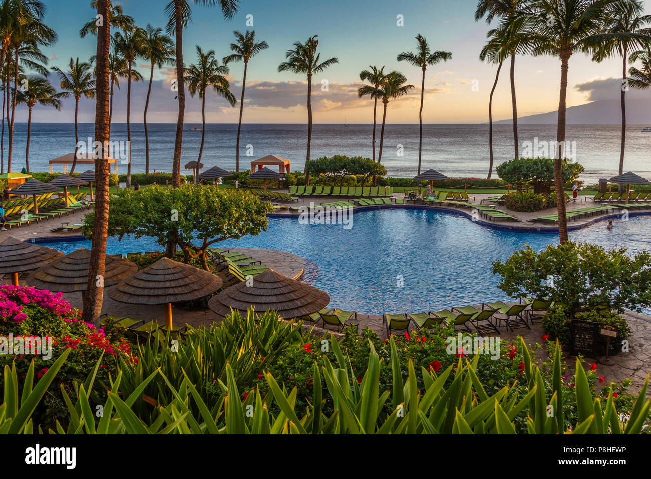 Sunset view at the Hyatt Regency luxury hotel and resort on the island