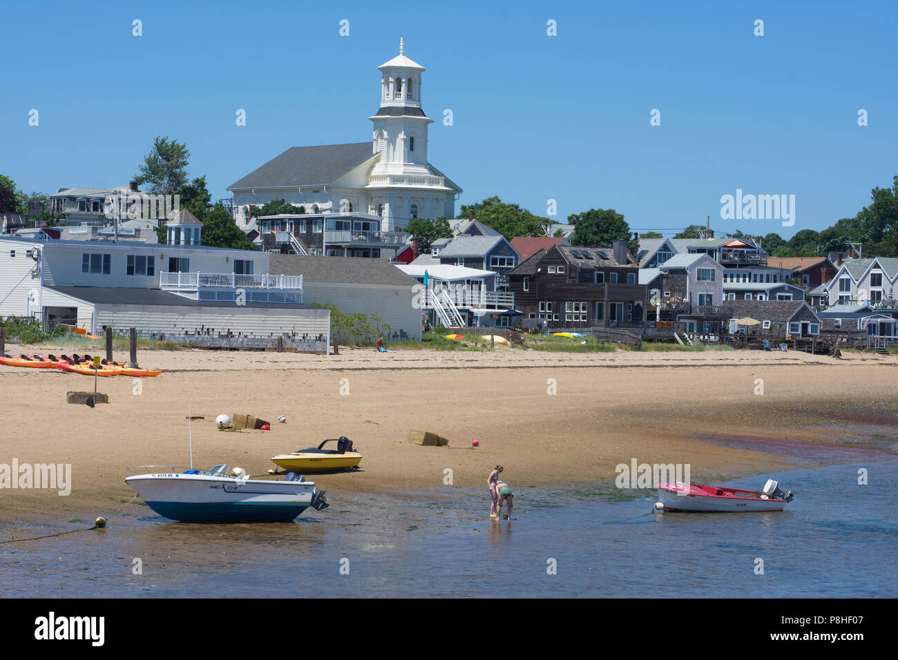 The waterfront of Provincetown, Massachusetts on Cape Cod, USA, at low