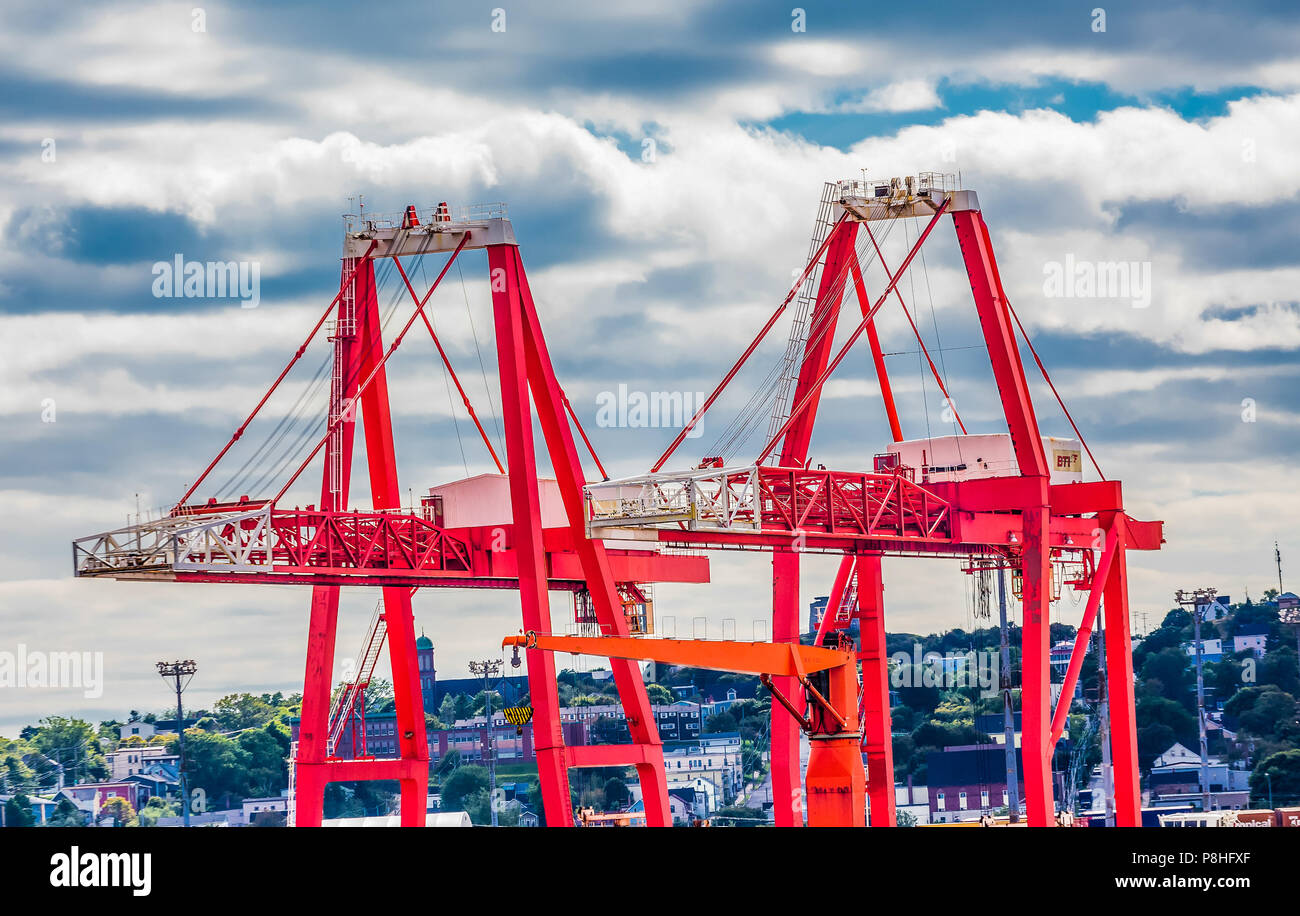 Industrial Shipping Container Cranes in Canada Harbor Stock Photo