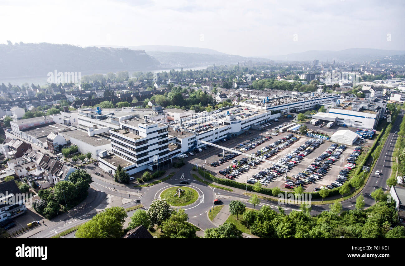Koblenz, Germany 09.07.2017: Aerial view of the Stabilus headquarter and factory in Koblenz. You can also see factory buildings Stock Photo