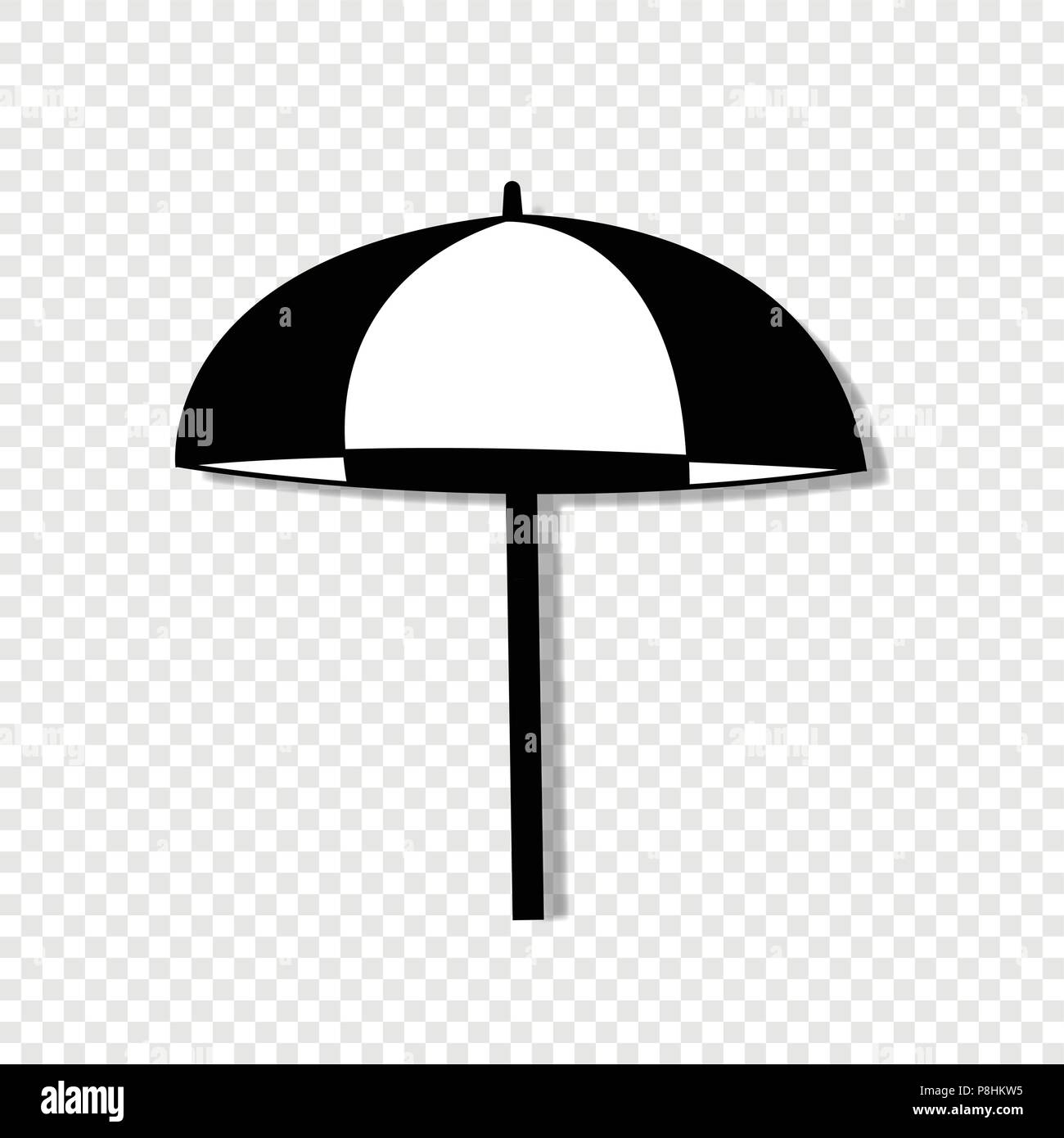 Vector black and white silhouette illustration of beach striped umbrella side view icon isolated on transparent background. Stock Vector